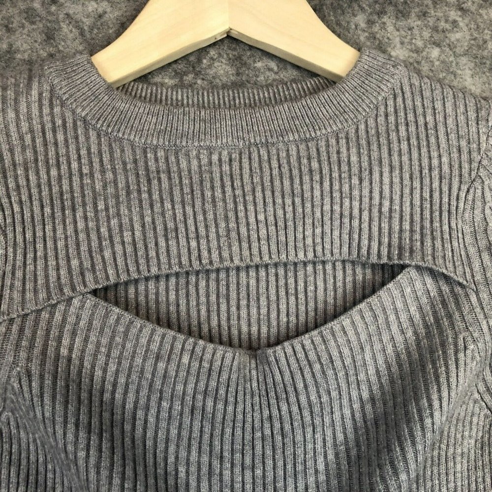 Cotton Emporium Sweater M Rib Knit Slim Fit Flare Cuffs Cutout Front Peek A Boo - Picture 5 of 10